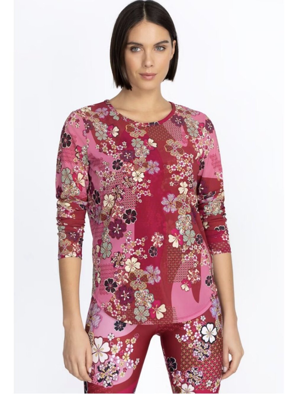 Johnny Was Bee Active Yama Long Sleeve Mesh Tee L Floral Top Breathable Stretch